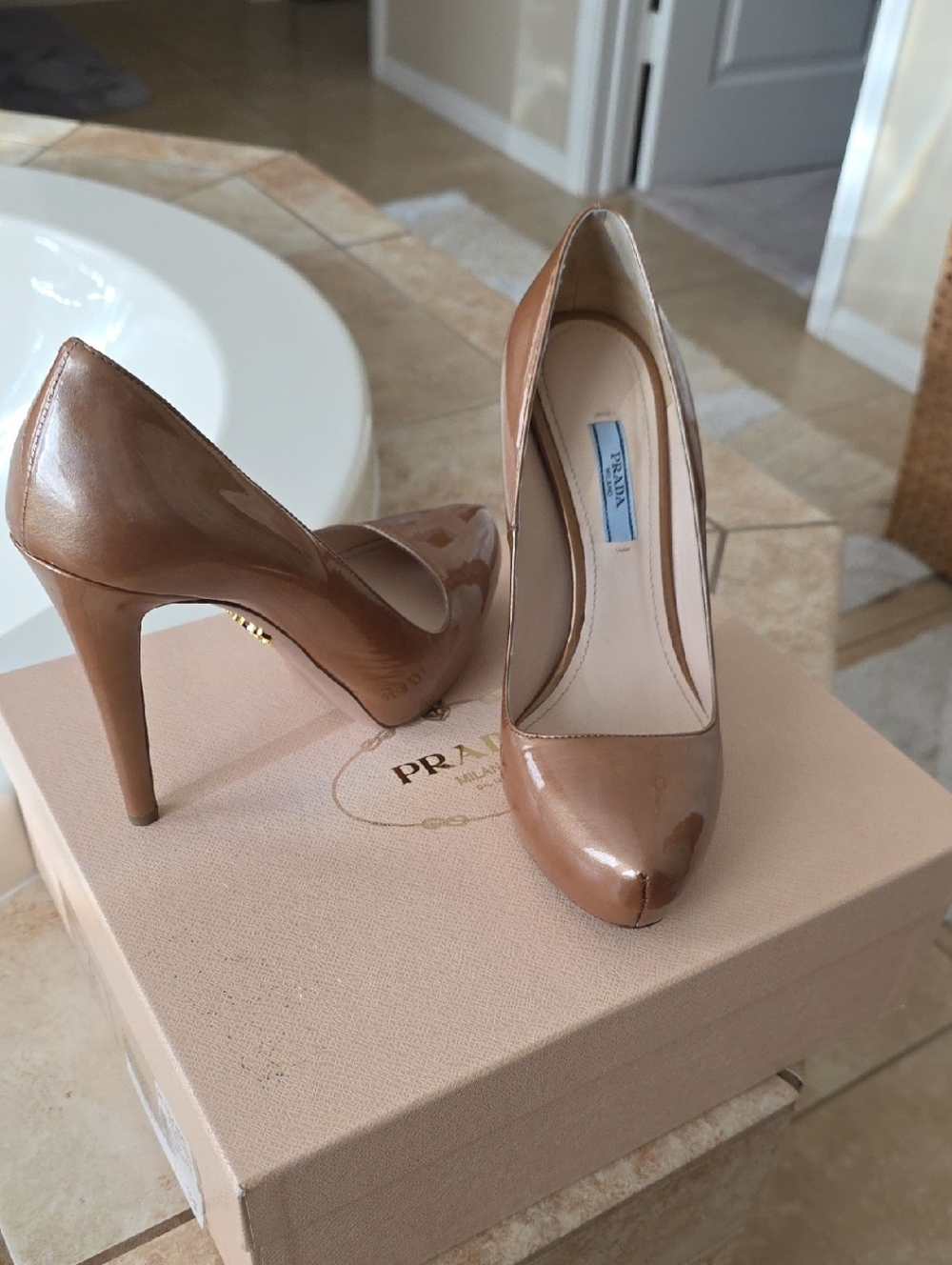 Prada Nude Patent Leather High-Heel Pumps